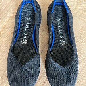 Rothy's black and Cobalt Slip-Ons